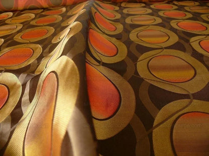 100% Silk Lampas Egg Mirror "mandarin" Brown Orange Gold