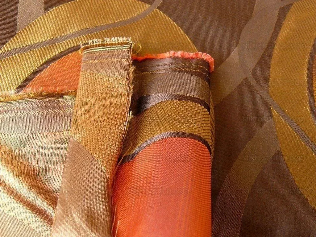 100% Silk Lampas Egg Mirror "mandarin" Brown Orange Gold