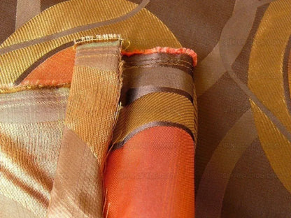 100% Silk Lampas Egg Mirror "mandarin" Brown Orange Gold