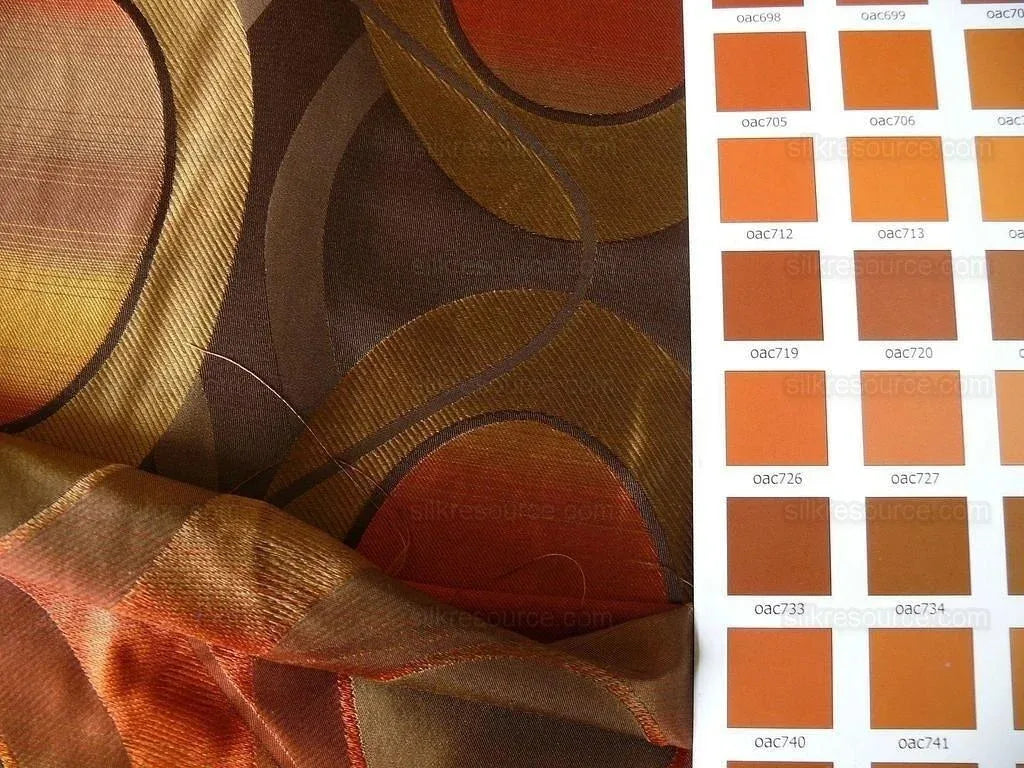 100% Silk Lampas Egg Mirror "mandarin" Brown Orange Gold