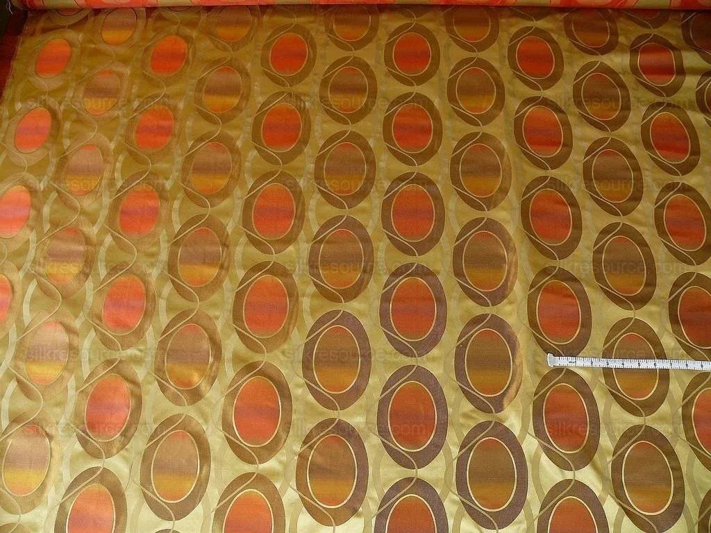 100% Silk Lampas Egg Mirror "curry" Khaki  Brown Orange Red Yellow