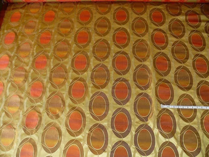 100% Silk Lampas Egg Mirror "curry" Khaki  Brown Orange Red Yellow