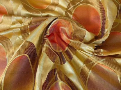 100% Silk Lampas Egg Mirror "curry" Khaki  Brown Orange Red Yellow