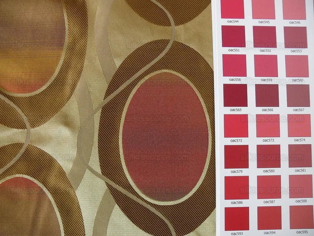 100% Silk Lampas Egg Mirror "curry" Khaki  Brown Orange Red Yellow