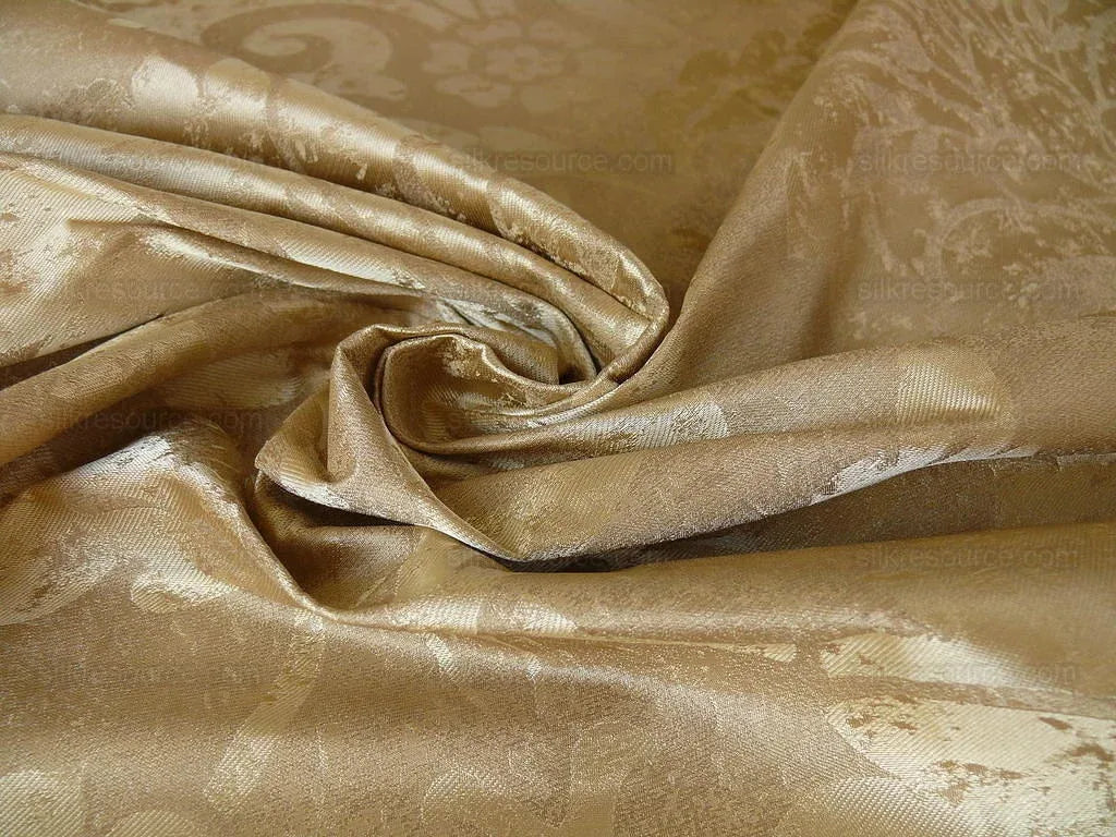 BY Yard 100% Silk Damask Large Stone Paisley "lariat" Tan Mid Century