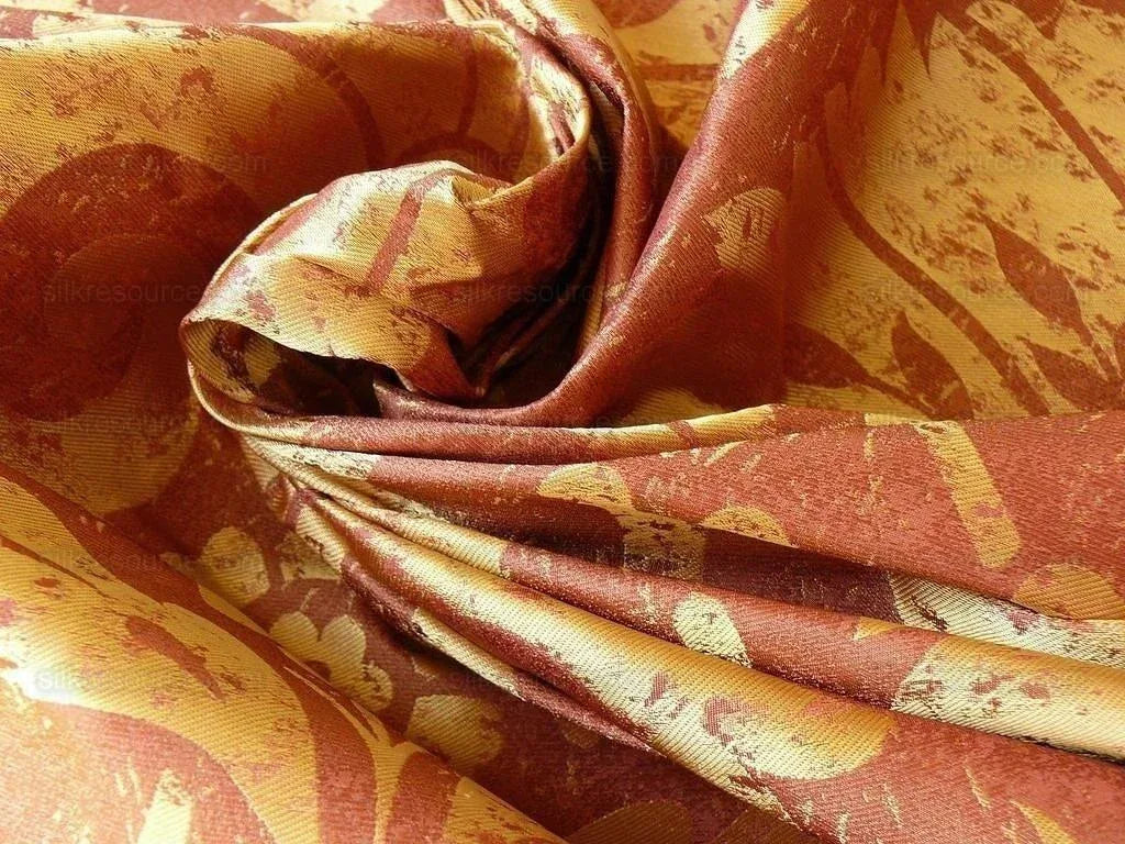 BY Yard 100% Silk Damask Large Stone Paisley "mandarin" Red Mid Century