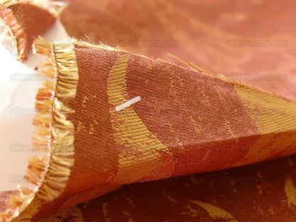 BY Yard 100% Silk Damask Large Stone Paisley "mandarin" Red Mid Century