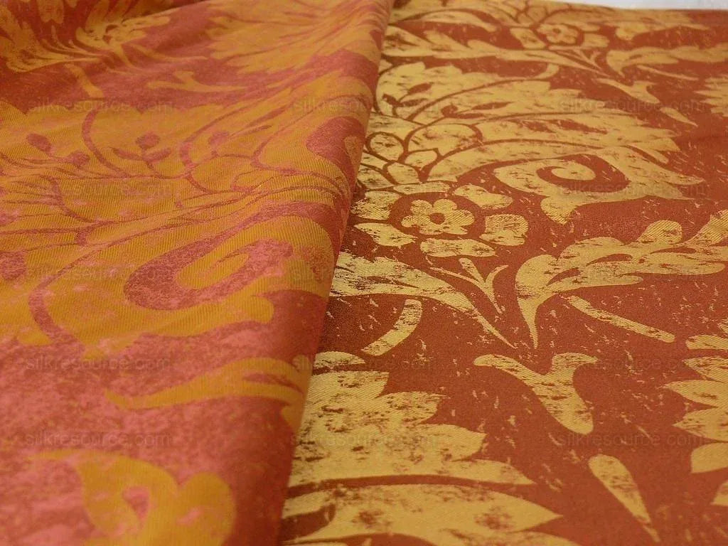 BY Yard 100% Silk Damask Large Stone Paisley "mandarin" Red Mid Century