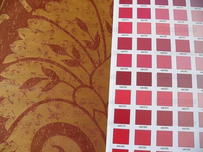 BY Yard 100% Silk Damask Large Stone Paisley "mandarin" Red Mid Century