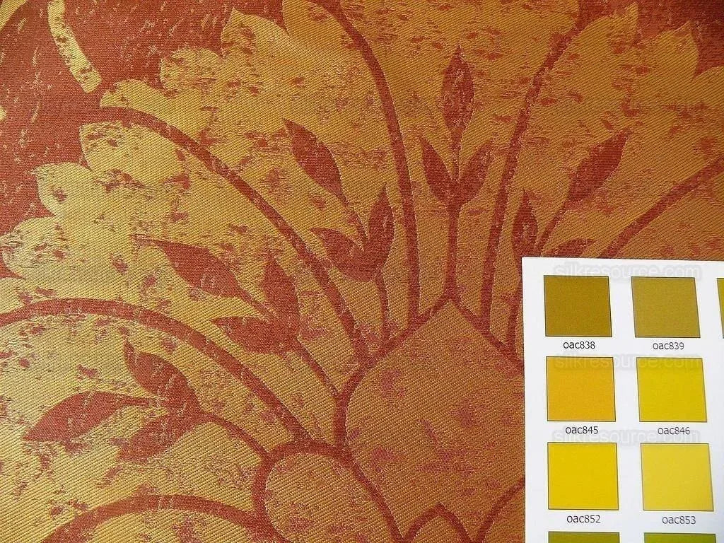 BY Yard 100% Silk Damask Large Stone Paisley "mandarin" Red Mid Century