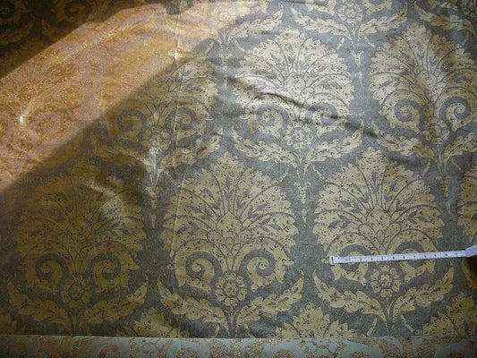 by yard 100% Silk Damask Large Stone Paisley Caspian Grey Blue Mid Century   #1379b