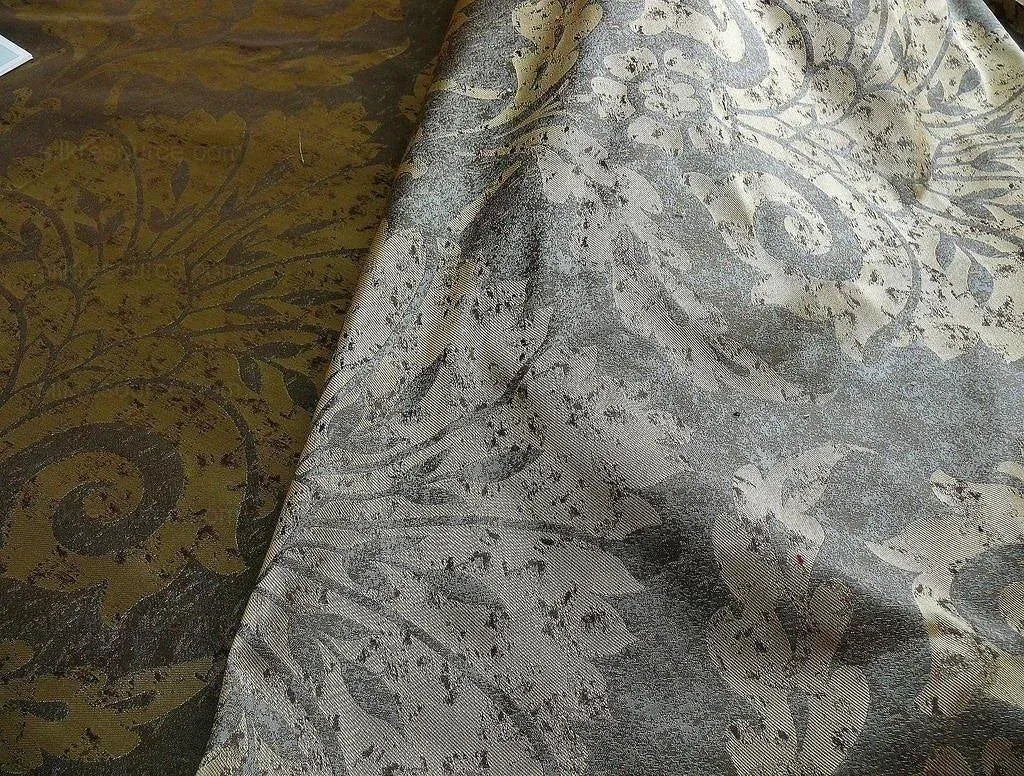 by yard 100% Silk Damask Large Stone Paisley Caspian Grey Blue Mid Century   #1379b