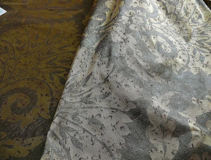 by yard 100% Silk Damask Large Stone Paisley Caspian Grey Blue Mid Century   #1379b