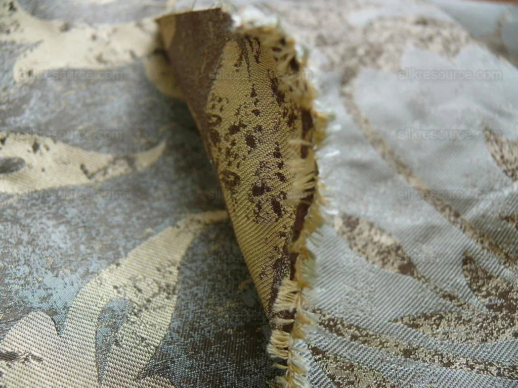 by yard 100% Silk Damask Large Stone Paisley Caspian Grey Blue Mid Century   #1379b