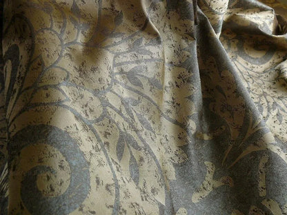 by yard 100% Silk Damask Large Stone Paisley Caspian Grey Blue Mid Century   #1379b