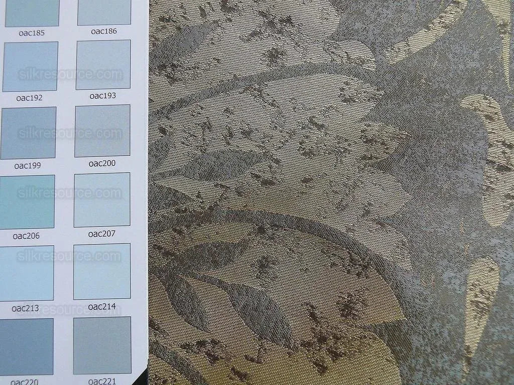 by yard 100% Silk Damask Large Stone Paisley Caspian Grey Blue Mid Century   #1379b