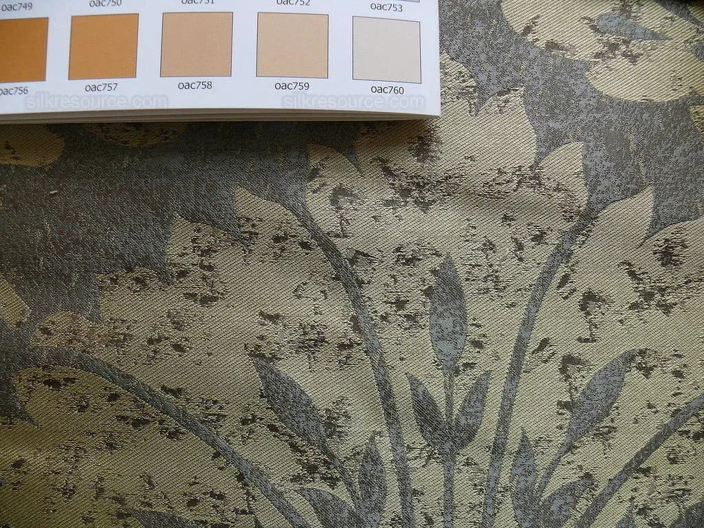 by yard 100% Silk Damask Large Stone Paisley Caspian Grey Blue Mid Century   #1379b