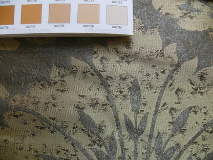 by yard 100% Silk Damask Large Stone Paisley Caspian Grey Blue Mid Century   #1379b