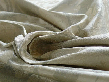 BY Yard 100% Silk Damask Large Stone Paisley "spa" Gray Mid Century