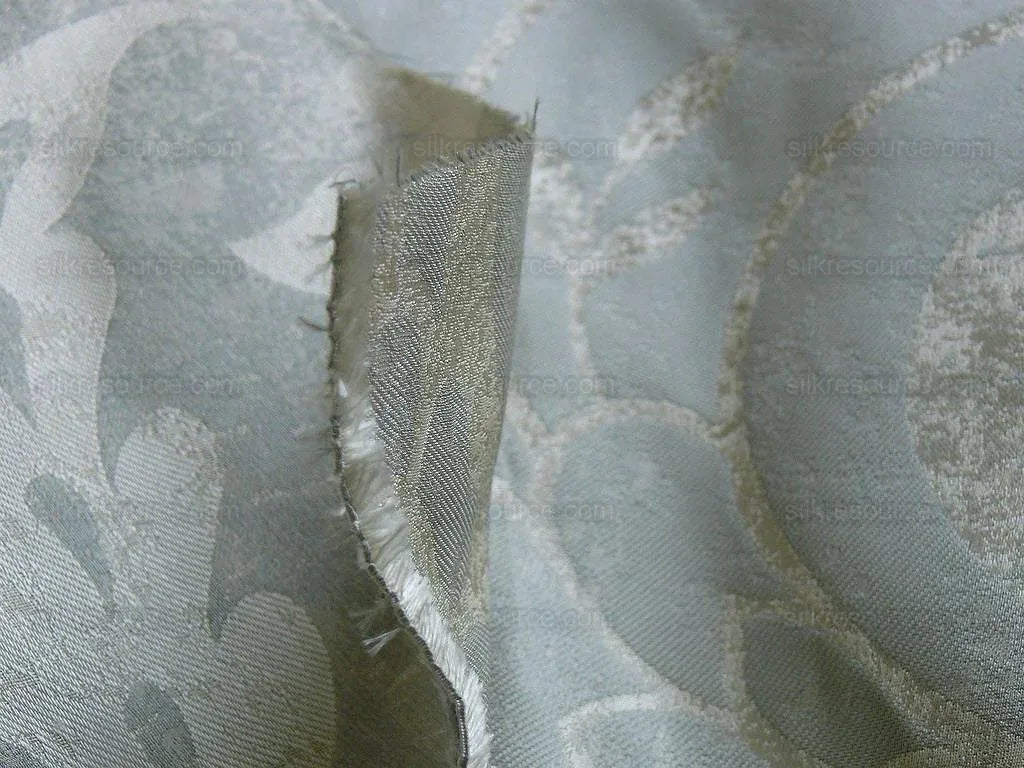 BY Yard 100% Silk Damask Large Stone Paisley "spa" Gray Mid Century