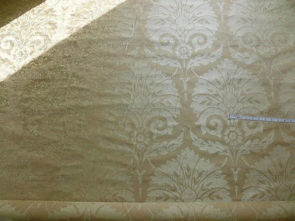 BY Yard 100% Silk Damask Large Stone Paisley "blond" Khaki Mid Century