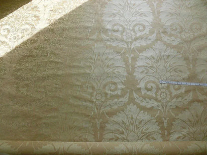 BY Yard 100% Silk Damask Large Stone Paisley "blond" Khaki Mid Century