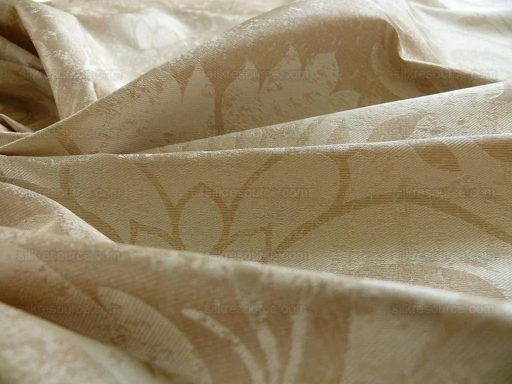 BY Yard 100% Silk Damask Large Stone Paisley "blond" Khaki Mid Century