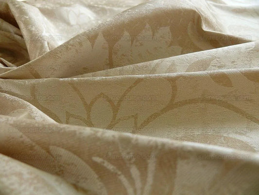 BY Yard 100% Silk Damask Large Stone Paisley "blond" Khaki Mid Century