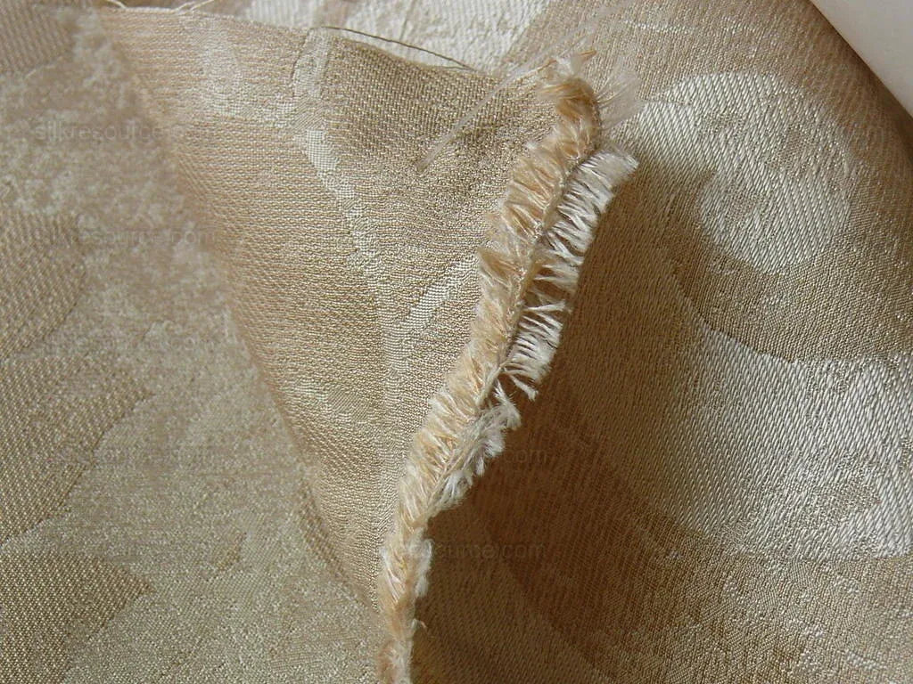 BY Yard 100% Silk Damask Large Stone Paisley "blond" Khaki Mid Century