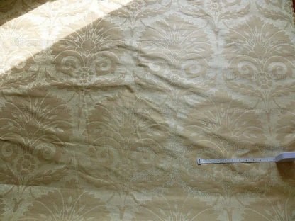 BY Yard 100% Silk Damask Large Stone Paisley "blond" Khaki Mid Century
