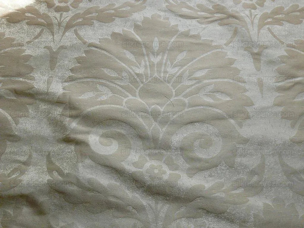 BY Yard 100% Silk Damask Large Stone Paisley "blond" Khaki Mid Century