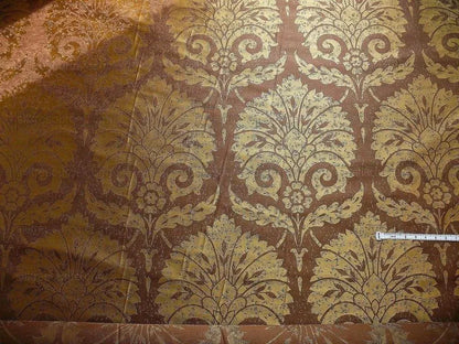 BY Yard 100% Silk Damask Large Stone Paisley "java" Brown Mid Century