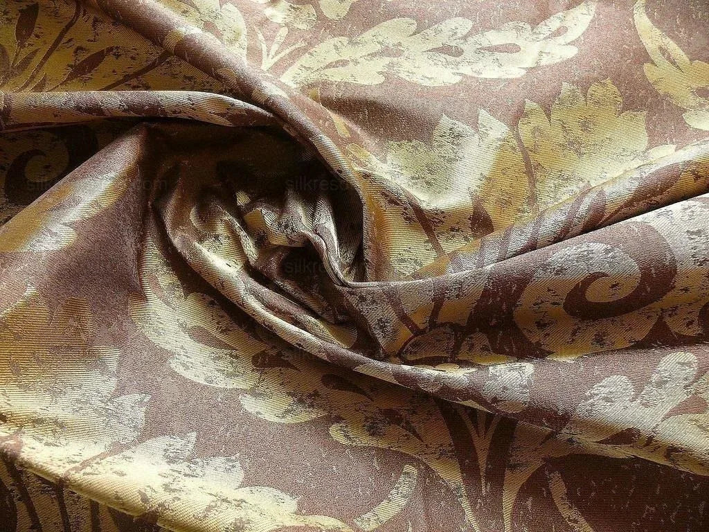 BY Yard 100% Silk Damask Large Stone Paisley "java" Brown Mid Century
