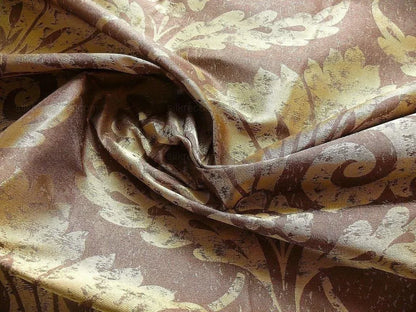 BY Yard 100% Silk Damask Large Stone Paisley "java" Brown Mid Century