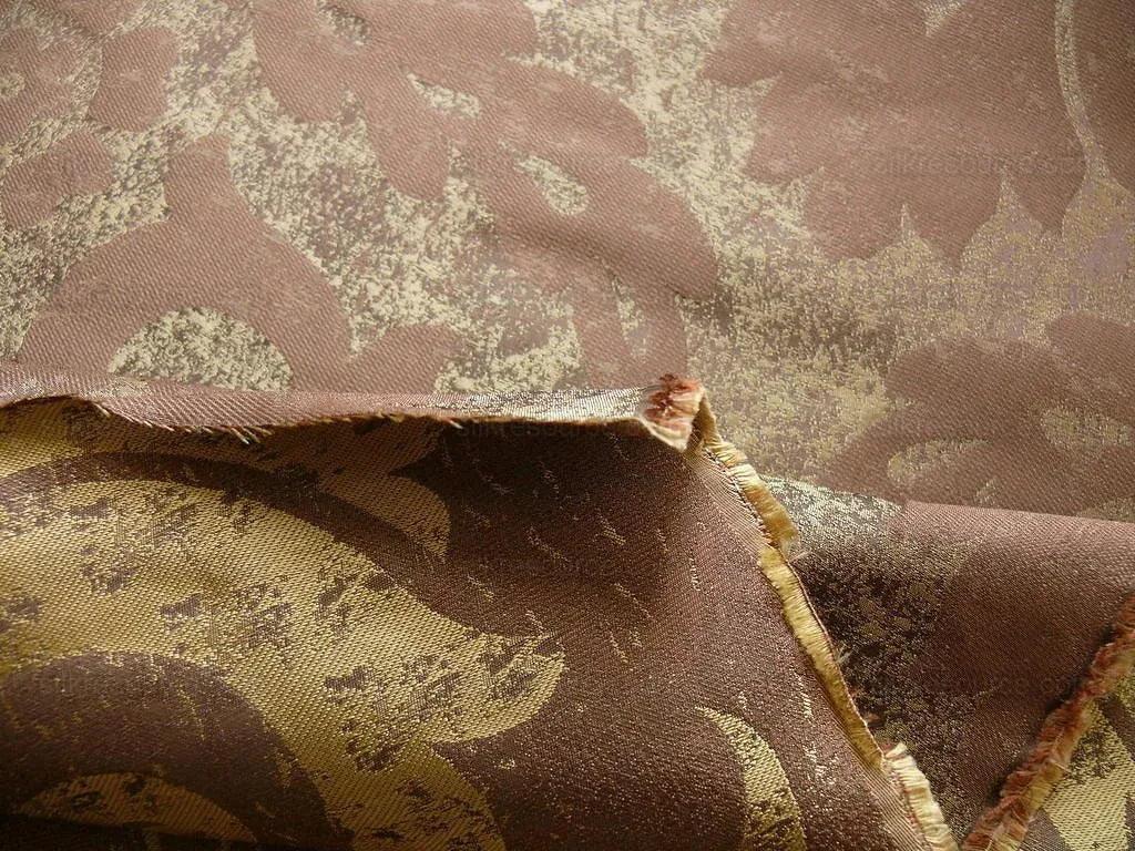 BY Yard 100% Silk Damask Large Stone Paisley "java" Brown Mid Century