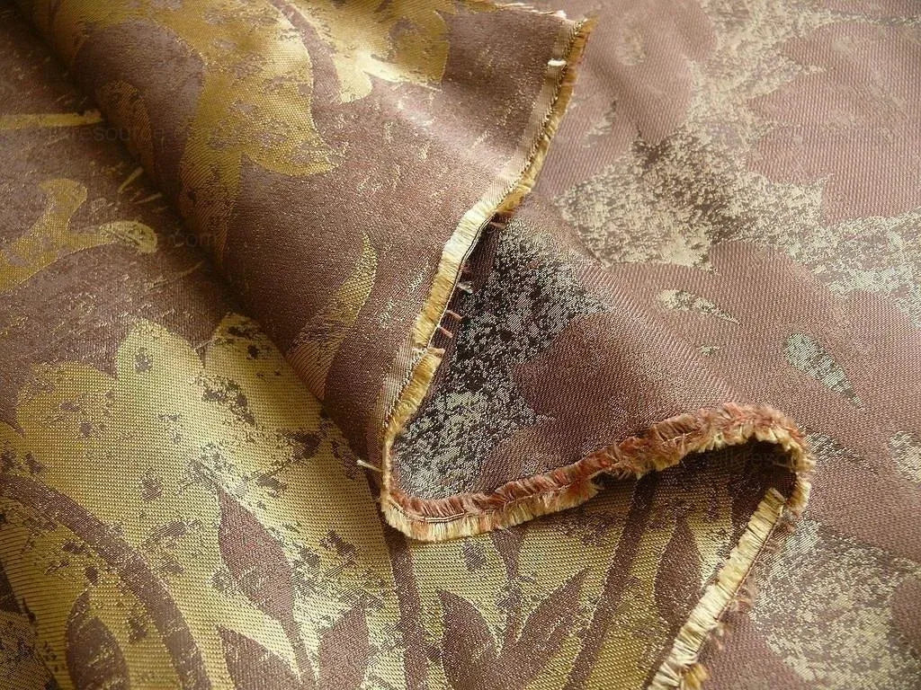 BY Yard 100% Silk Damask Large Stone Paisley "java" Brown Mid Century