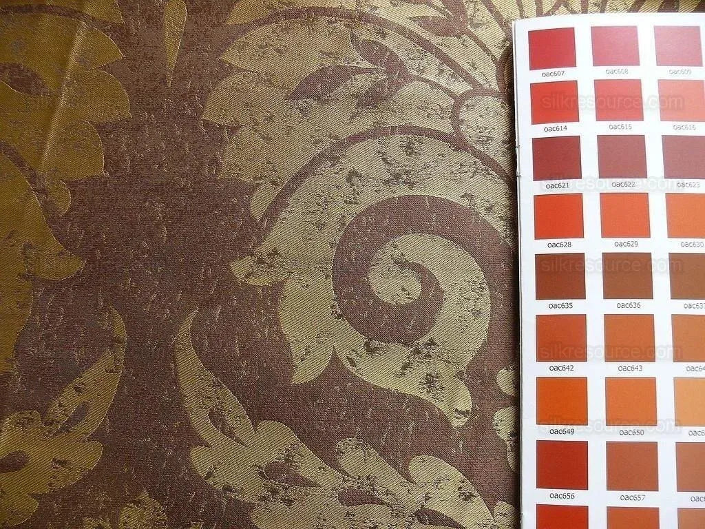 BY Yard 100% Silk Damask Large Stone Paisley "java" Brown Mid Century