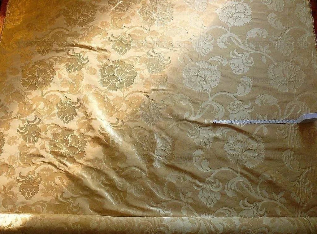 by yard 100% Silk Lampas Carnation Crewel "eggshell" Khaki Beige Reversible Layered