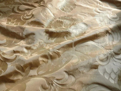 by yard 100% Silk Lampas Carnation Crewel "eggshell" Khaki Beige Reversible Layered