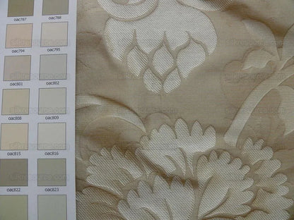 by yard 100% Silk Lampas Carnation Crewel "eggshell" Khaki Beige Reversible Layered