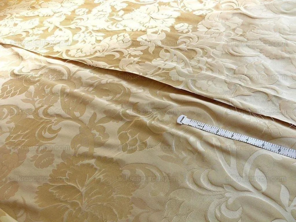 by yard 100% Silk Lampas Carnation Crewel "eggshell" Khaki Beige Reversible Layered