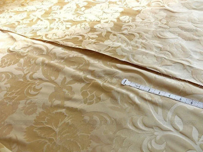 by yard 100% Silk Lampas Carnation Crewel "eggshell" Khaki Beige Reversible Layered