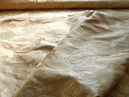 by yard 100% Silk Lampas Carnation Crewel "eggshell" Khaki Beige Reversible Layered