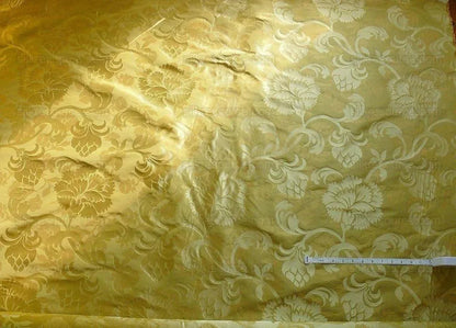100% Silk Lampas Carnation Crewel "lemongrass" Green Gold Reversible Layered