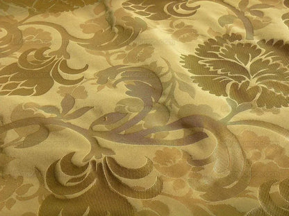 100% Silk Lampas Carnation Crewel "lemongrass" Green Gold Reversible Layered