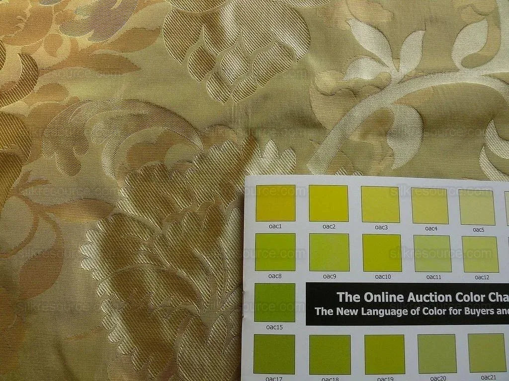 100% Silk Lampas Carnation Crewel "lemongrass" Green Gold Reversible Layered