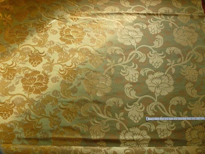 100% Silk Lampas Carnation Crewel "sage" Green Gold Brown Reversible Layered