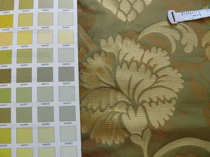 100% Silk Lampas Carnation Crewel "sage" Green Gold Brown Reversible Layered