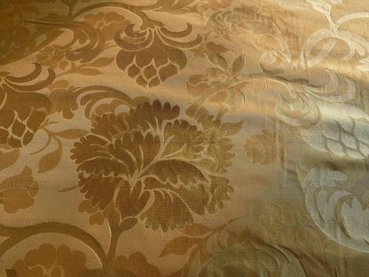 100% Silk Lampas Carnation Crewel "flaxen" Tan Gold Reversible Layered