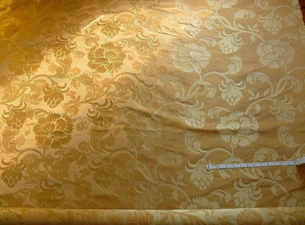 100% Silk Lampas Carnation Crewel "flaxen" Tan Gold Reversible Layered